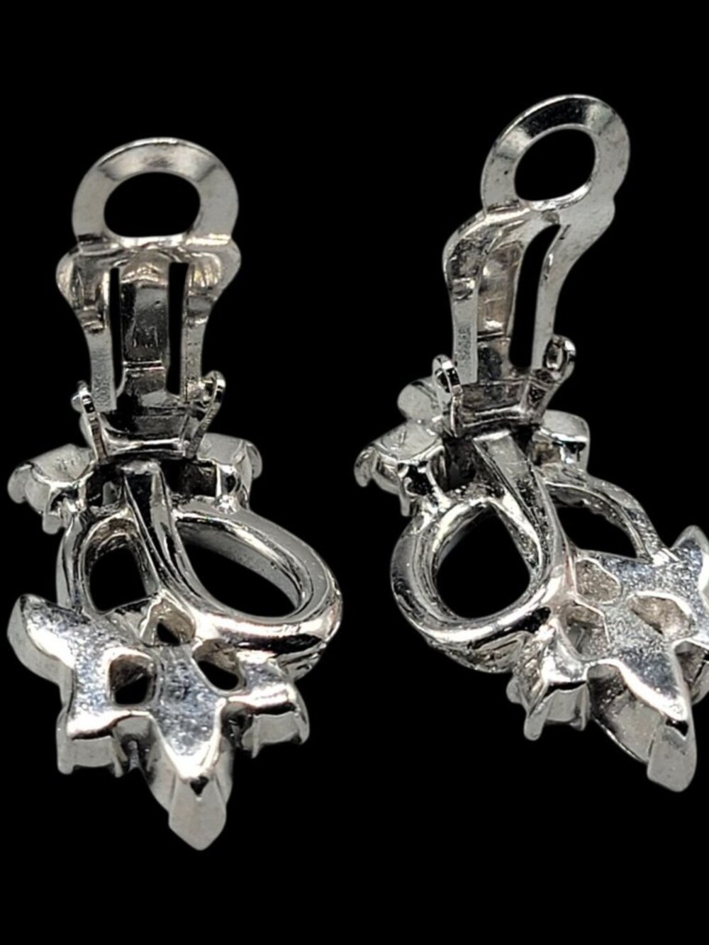Vintage Pennino Sparkling Ice Bow & Flowers Clip On Earrings Rhodium Plated - Picture 7 of 11